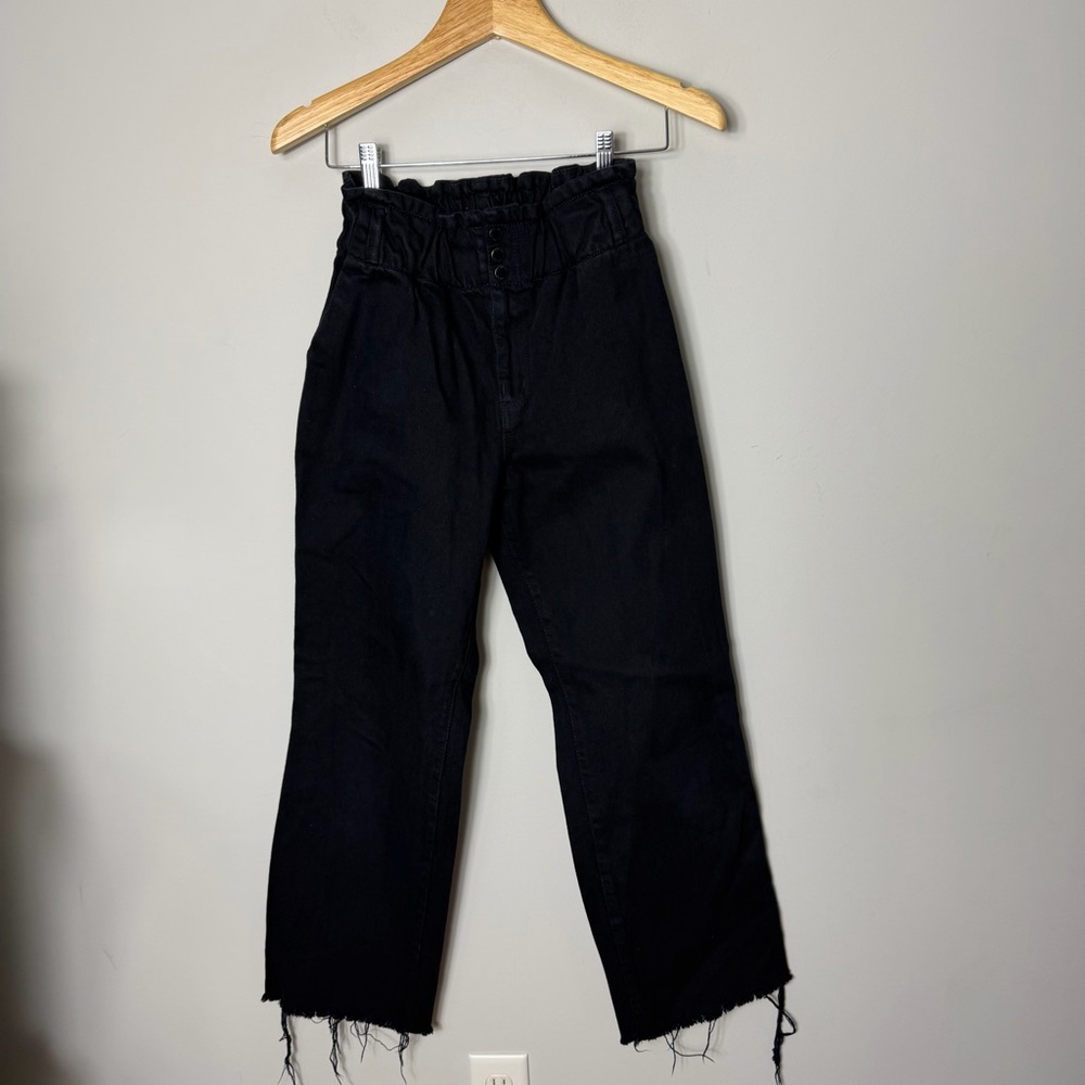 Naf Naf Paris 100% Organic Cotton High Waist Straight Jeans Raw Hem Size 8
